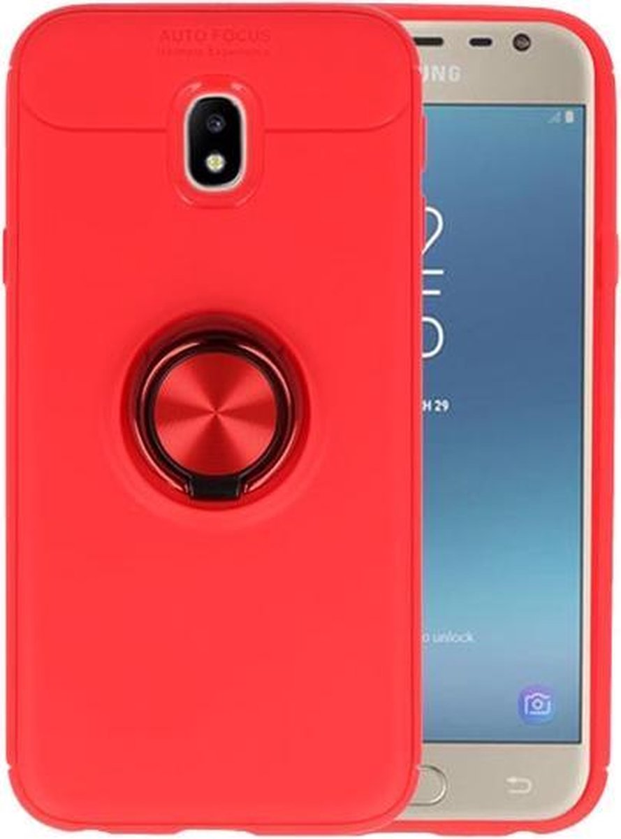 Rood Zacht TPU met Ringhouder hoesje voor Samsung Galaxy J3 2017