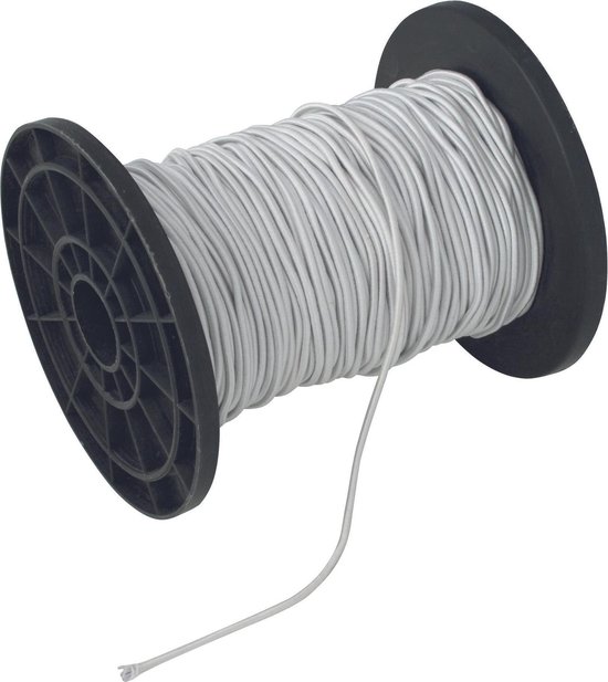 Een rol met 3mm dik wit elastiek, 50 meter lang.