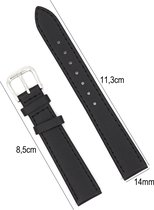 Horlogeband Leer- 14mm Aanzetmaat - Horlogebandje met Naad + Push Pin - Zwart - Sarzor