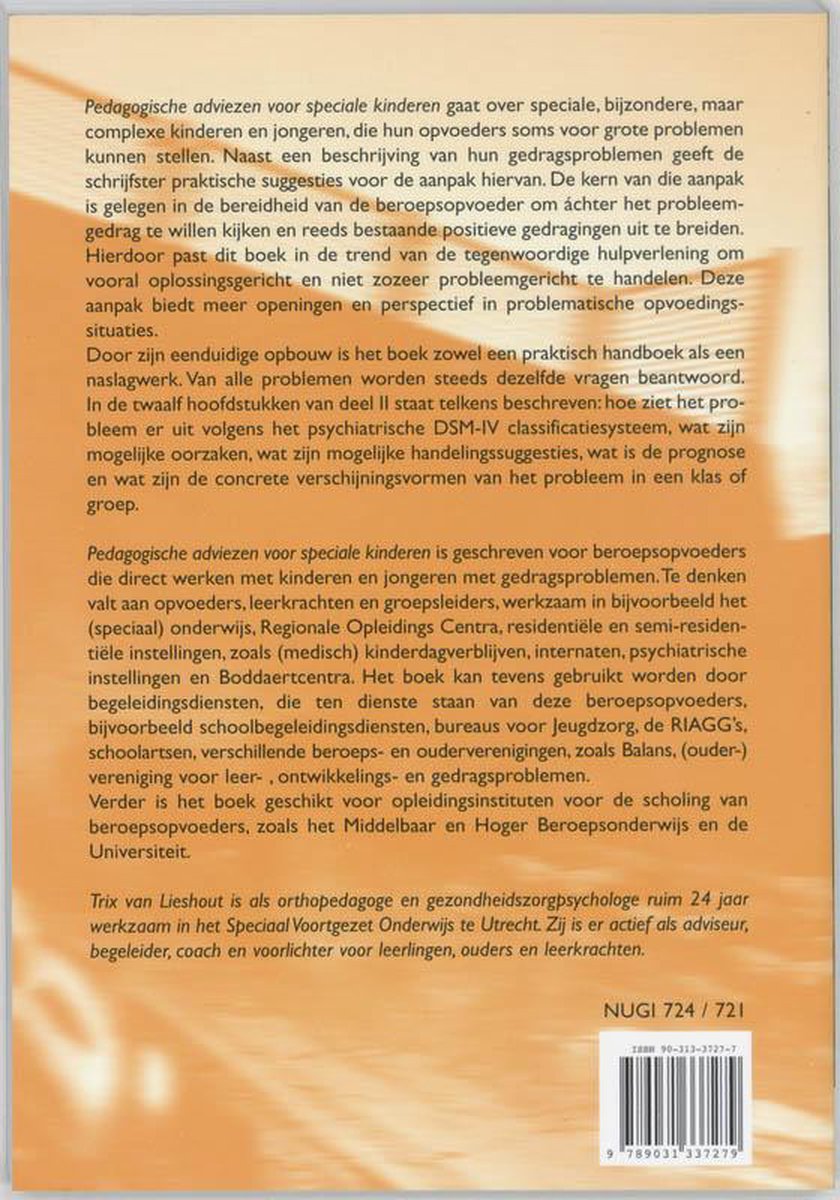 Pedagogische adviezen voor speciale kinderen - back cover