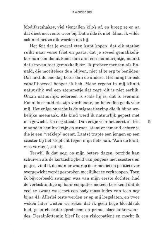 Pagina 15 uit een boek met tekst over gewichtsverlies en eetsgewoonten.
