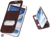 Bookcase Flip Cover VIEW Hoesje Samsung Galaxy Note 2 N7100 Bruin
