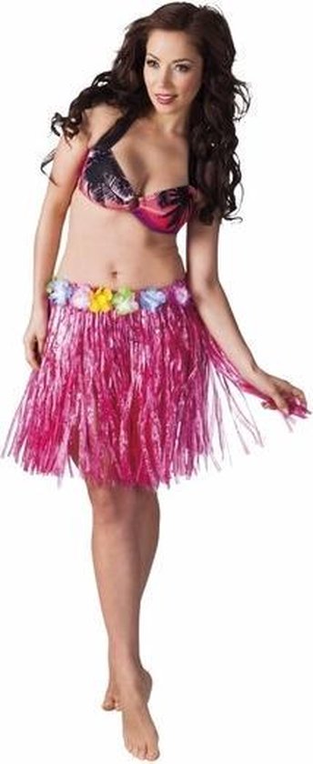 Toppers - Hawaii verkleed rokje roze 45 cm voor dames - carnaval kleding
