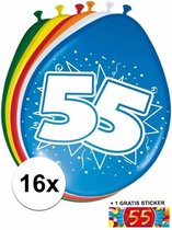 Ballonnen 55 jaar van 30 cm 16 stuks + gratis sticker