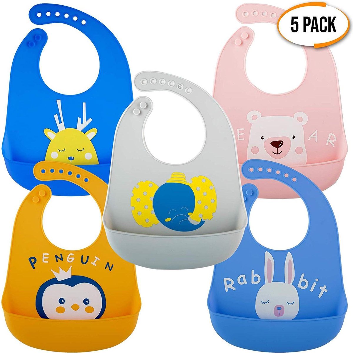 Bavoir pour Bébé en Silicone, Lot de 3 Bavoirs Imperméables Bavoirs pour  les Repas Étanche e Doux pour Bébés et Tout-petits, 6 Tailles Réglables,  Avec