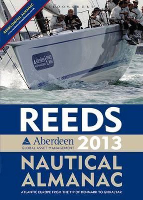 Reeds Aberdeen 2013 Nautical Almanac, zeilboot met bemanning op het water.