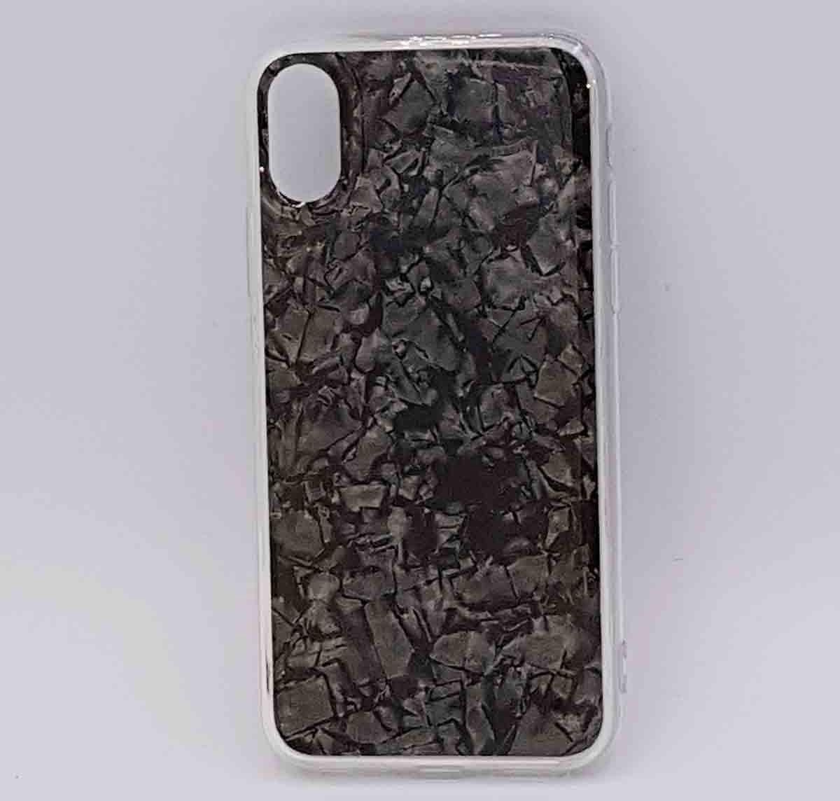 Geschikt voor IPhone XR – premium – half transparant hoesje – black flakes