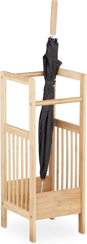 Relaxdays paraplubak bamboe - houten parapluhouder - paraplustandaard vierkant - hoog