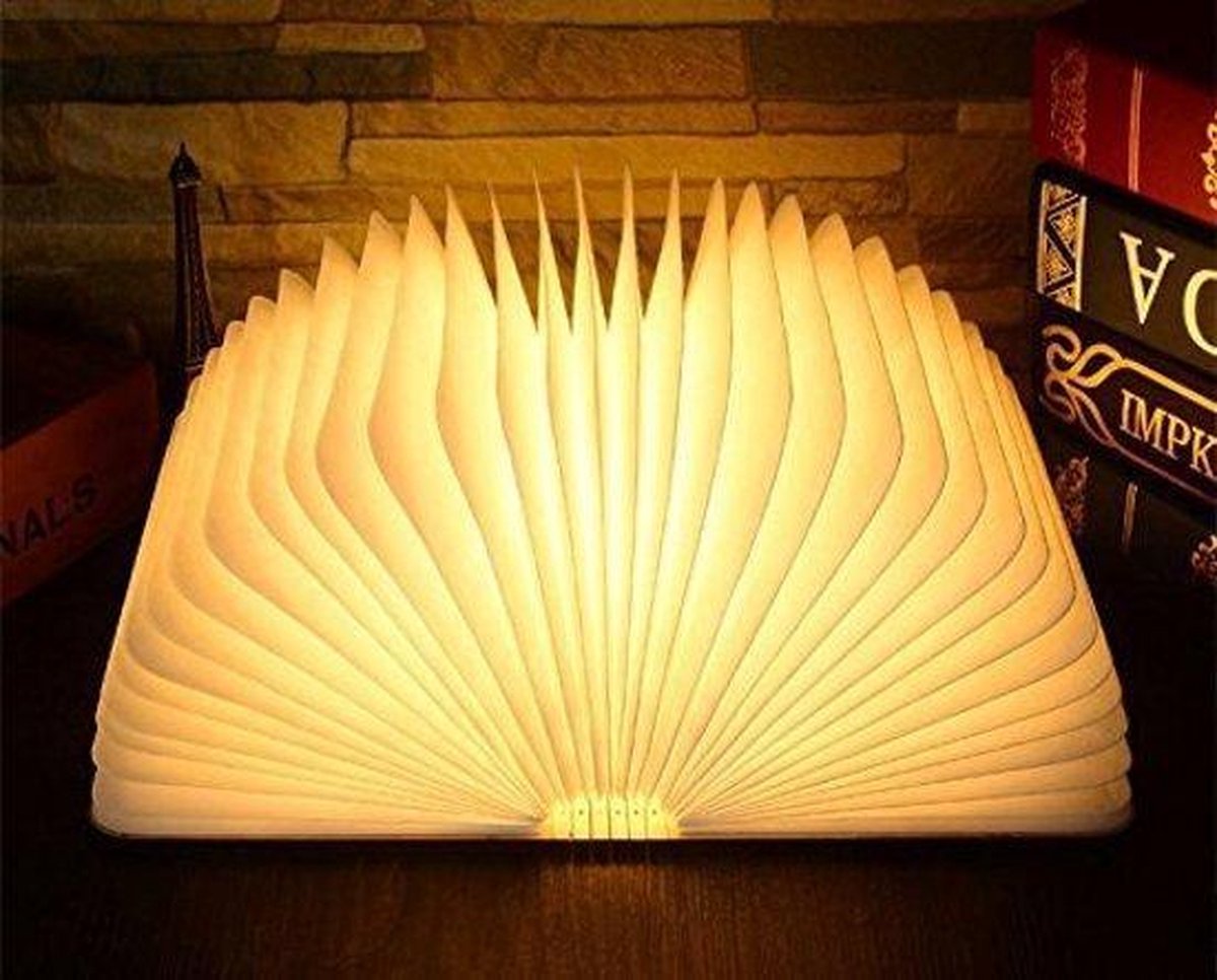 Escozo - Boeklamp - 21,5 CM - Grote versie - DONKER BRUIN - Warm wit licht - tafellamp - Nachtlamp - Leeslamp - booklamp