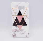 Samsung S7 –hoes/cover - White marble triangels black & pink