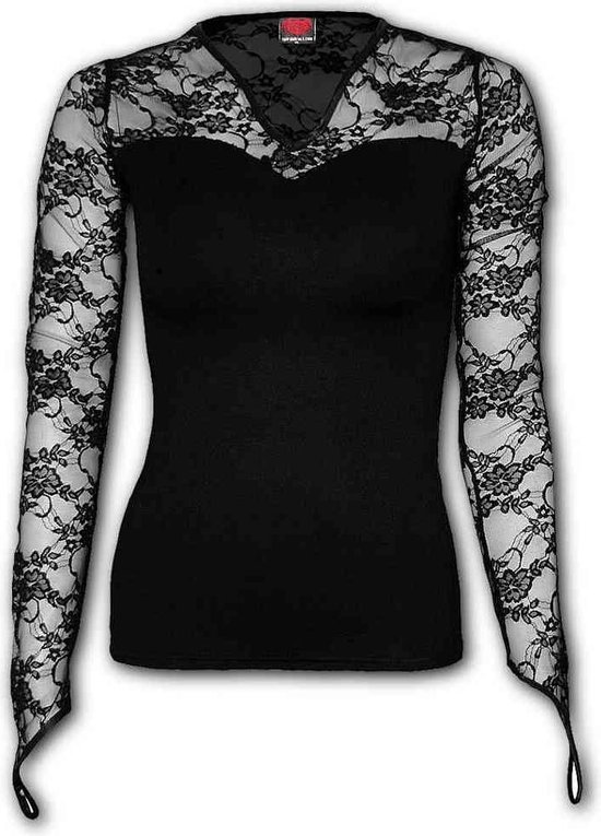 Gothic fantasy metal dames shirt met lange kanten mouwen en mouwlussen  zwart - M | bol.com