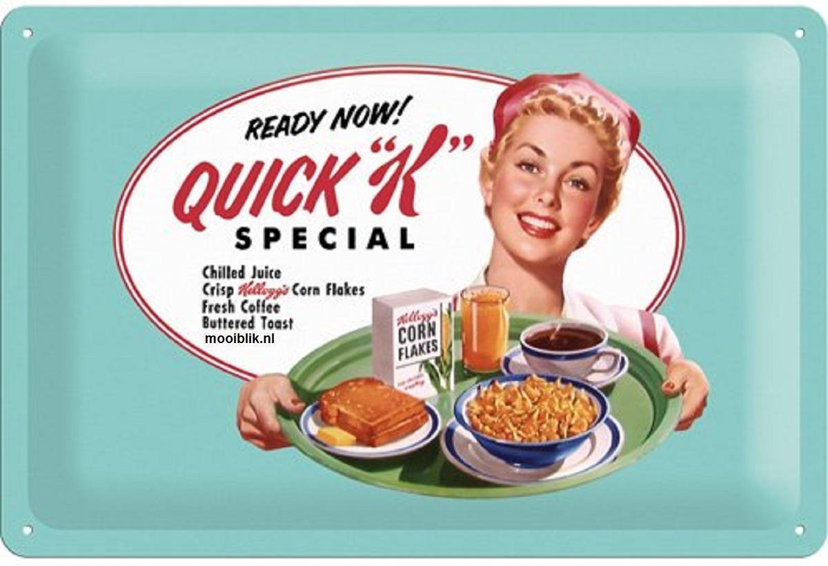 Nostalgic Art Merchandising Kellogg's Quick "K" special Metalen wandbord in reliëf 20 x 30 cm. Zie Afbeelding