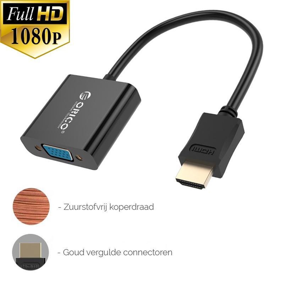 Orico Un adaptateur HDMI vers VGA - Full HD - plaqué or - 17 cm - noir -  Orico
