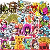 HORROR Sticker mix met 50 getekende enge/grappige afbeeldingen - voor laptop, skateboard, muur, deuren etc.