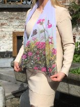 Mooie stijlvol geweven sjaal bedrukt met print van Bloemen en vlinders "Flower & Butterfly" 100 % Polyamide,