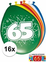 Ballonnen 65 jaar van 30 cm 16 stuks + gratis sticker