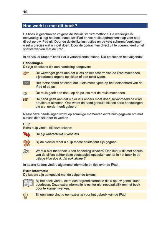 Pagina 10 uit 'Basisgids Tips en trucs voor de iPad' over hoe het boek te gebruiken.