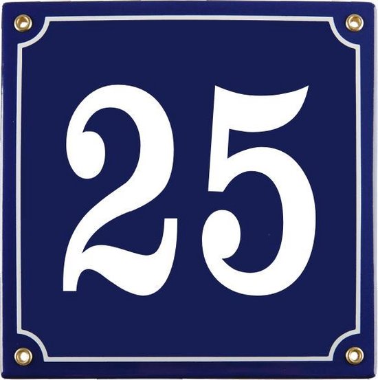 Emaille huisnummer blauw nr. 25