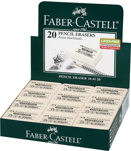 Faber-Castell 7041-40 Gomma Per Matite E Matite Colorate - Bianca, Morbida, Senza Latex - 24x7x36 Mm