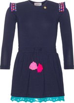 Mim-pi Meisjes Jurk - Blauw met roze - Maat 146