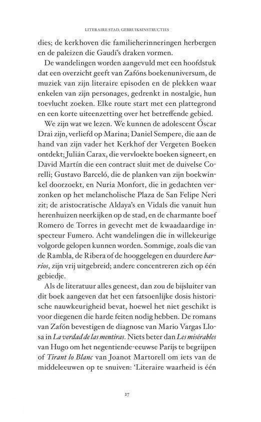 Pagina met tekst uit 'Het Barcelona van Carlos Ruiz Zafón', met de titel 'Literaire stad, gebruiksinstructies'.