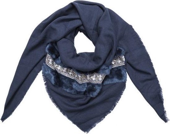 vierkante dames sjaal Sequins Love|Pailletten faux fur|blauw | bol.com