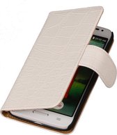 HTC One S Croco Booktype Wallet Hoesje Wit