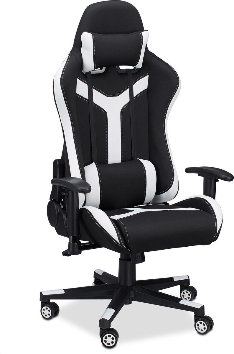 Relaxdays gamestoel XR10 - bureaustoel tot 120 kg - Gaming stoel verstelbaar - tweekleurig - wit
