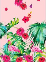 Hawaii thema tafelkleed/tafellaken flamingo roze/groen 138 x 220 cm - Zomers Bbq hawaii papieren tafeldecoraties