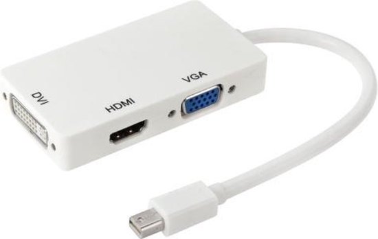TrendParts 3 in 1 Mini DisplayPort male naar HDMI + VGA + DVI female Adapter Converter WIT voor o.a. Macbook | 8cm