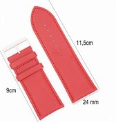 Horlogeband Leer- 24mm Aanzetmaat - Horlogebandje met Naad + Push Pin - Rood - Sarzor