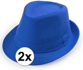 2x Blauw trilby verkleed hoedjes voor volwassenen