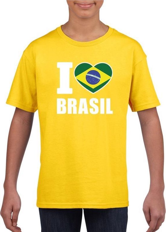 Geel I love Brazilie fan shirt kinderen 122/128