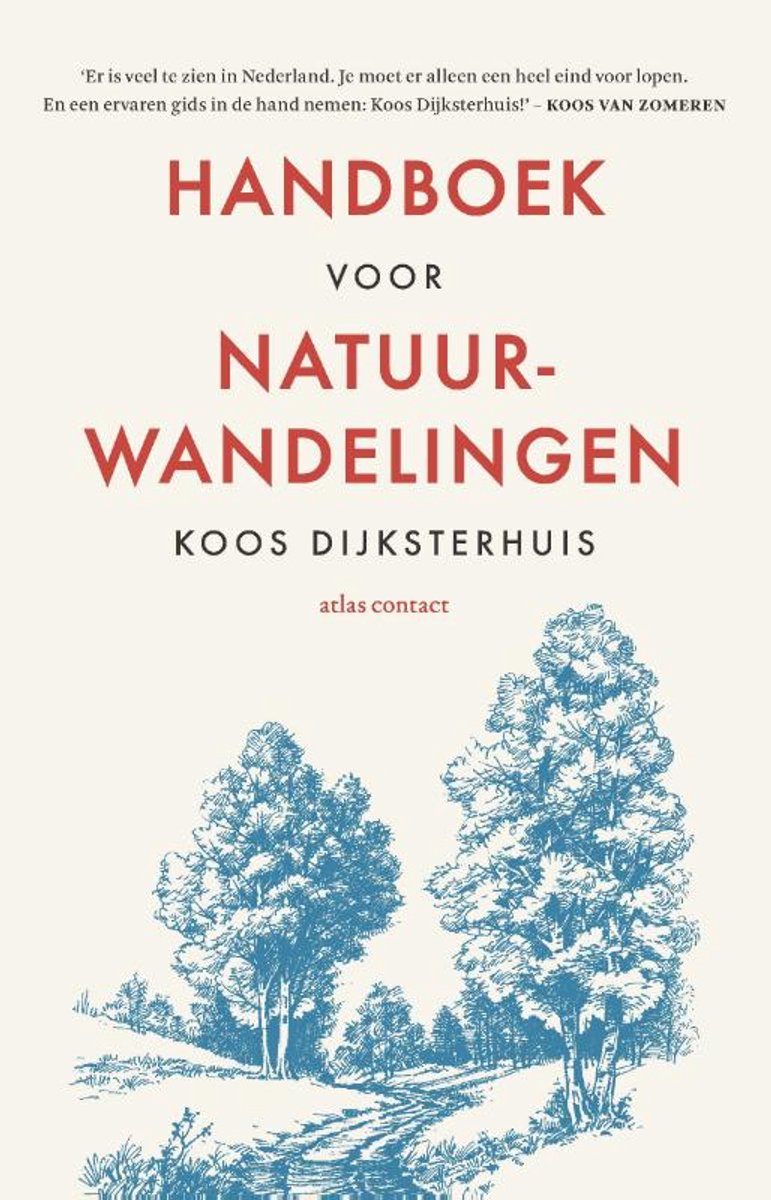 Boekomslag 'Handboek voor natuurwandelingen' met tekst en illustratie van bomen en landschap.