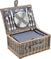 Picknickmand voor 4 personen - incl. inhoud - blauw en wit