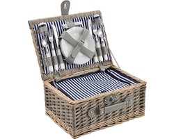 Picknickmand voor 4 personen - incl. inhoud - blauw en wit