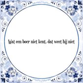 Tegeltje met Spreuk (Tegeltjeswijsheid): Wat een boer niet kent, dat weet hij niet + Kado verpakking & Plakhanger