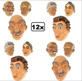 12x Masker Opa en Oma plastic  assortie - carnaval thema feest maskers oma en opa abraham sara