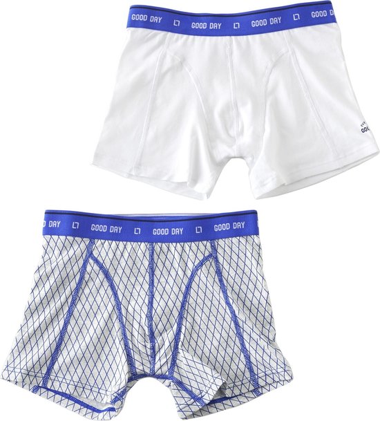 Little Label Jongens boxershorts (2-pack) - kobalt blue argyle & uni bright white