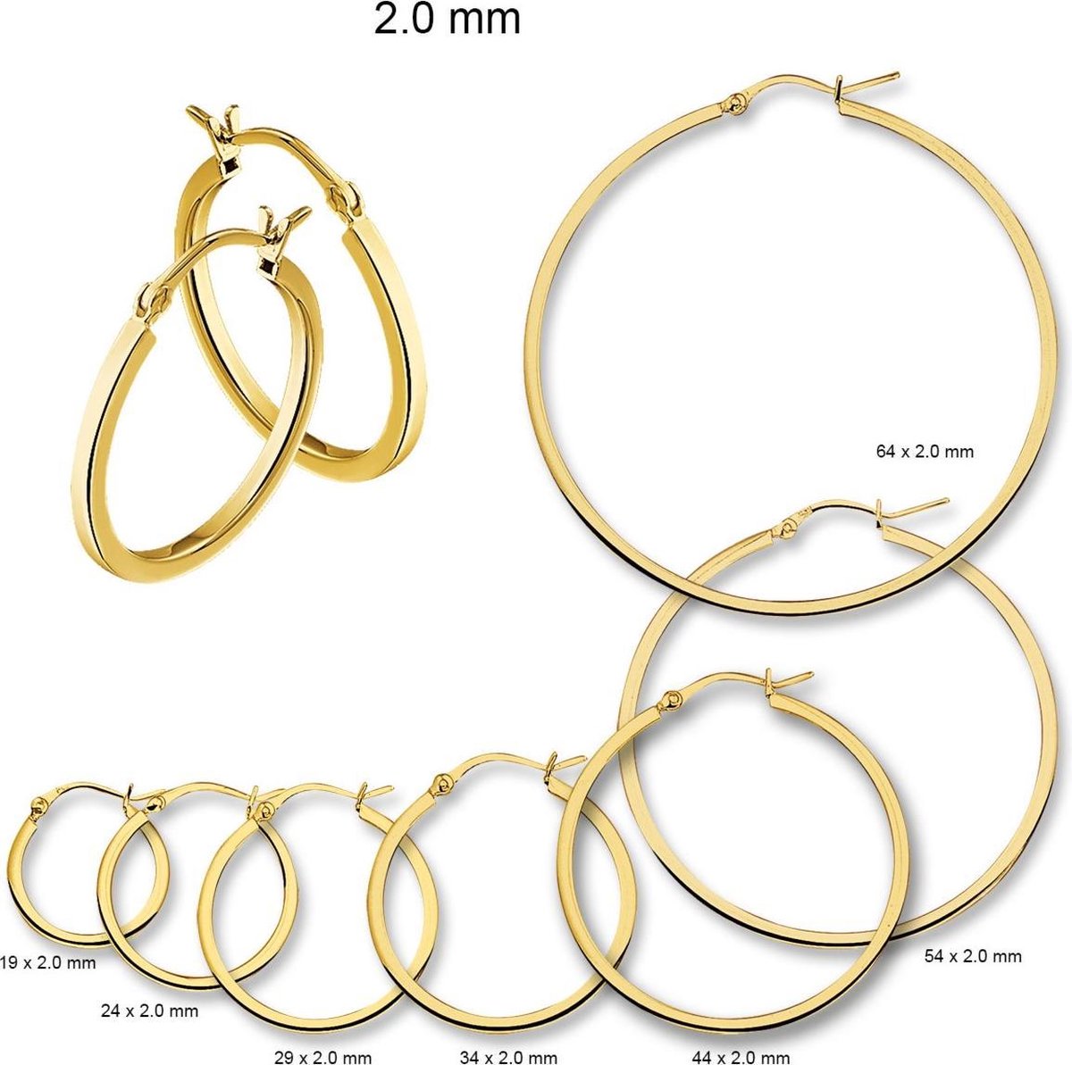Huiscollectie 4013202 Gouden Oorring 2 mm vierkant