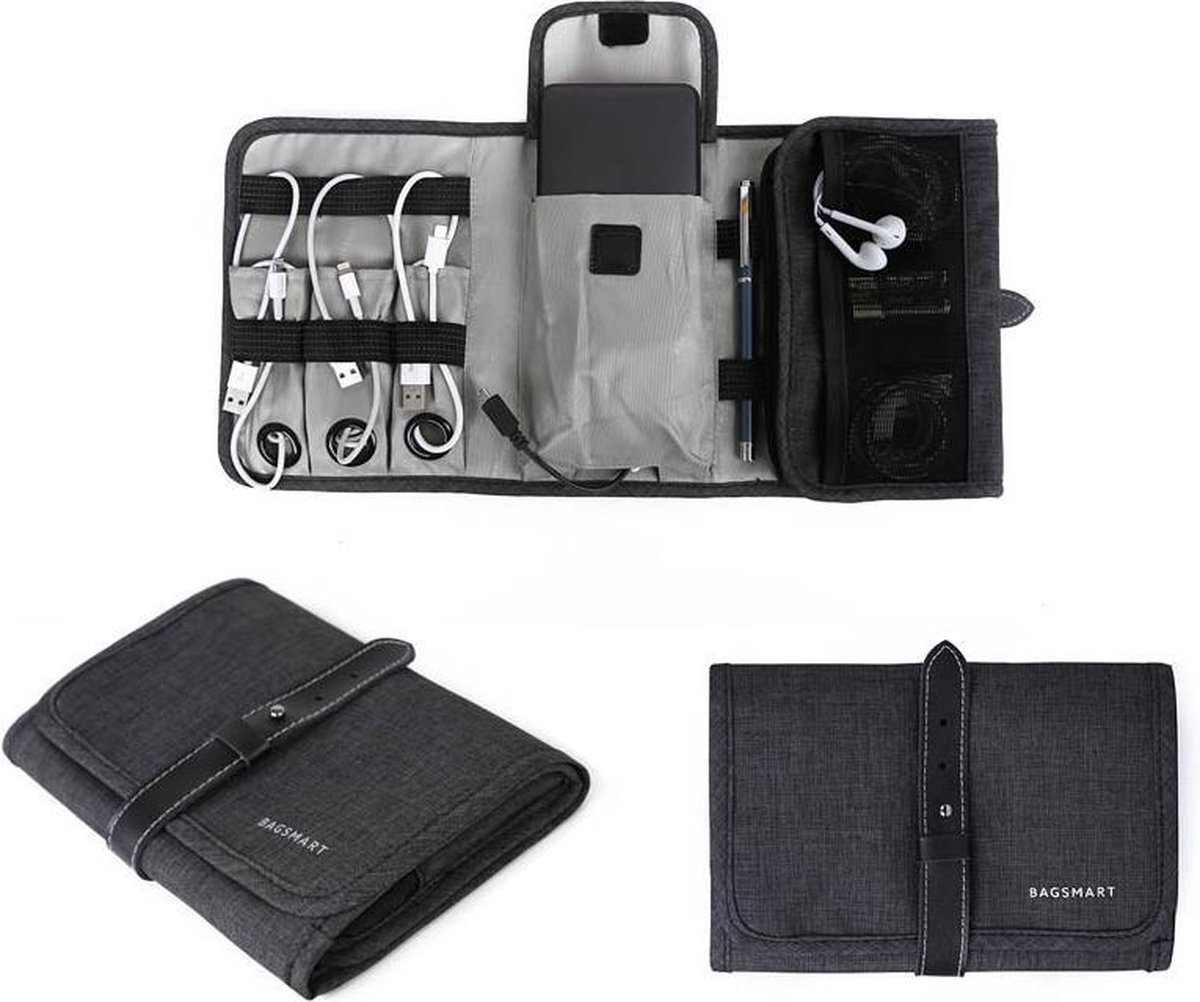 Compacte Reis Kabel Organizer - Geschikt voor Opladers, Hard Disc, USB - Zwart - BAGSMART