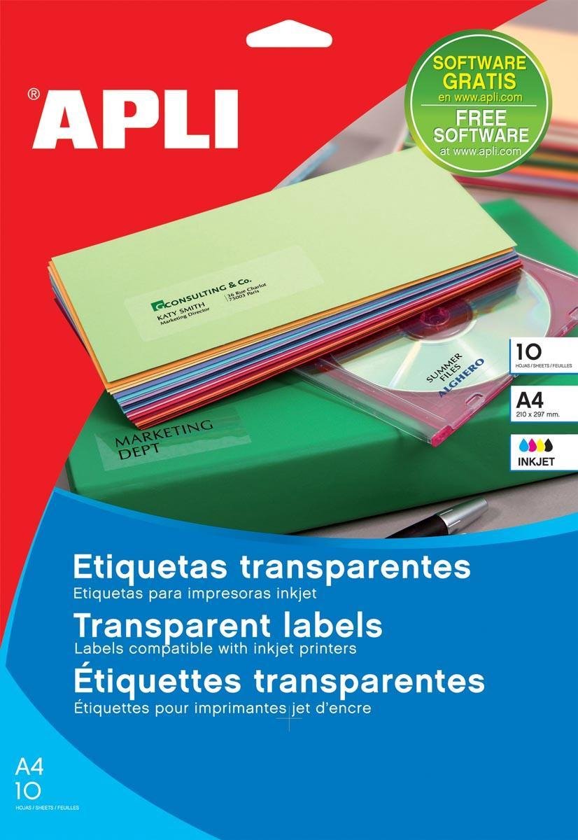 Klevende etiketten Apli Transparant 10 Lakens 210 x 297 mm