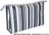 Rojafit - Toilettas - Groot - Black Grey White Stripes - Afmeting 30 x 7 x 19 cm.