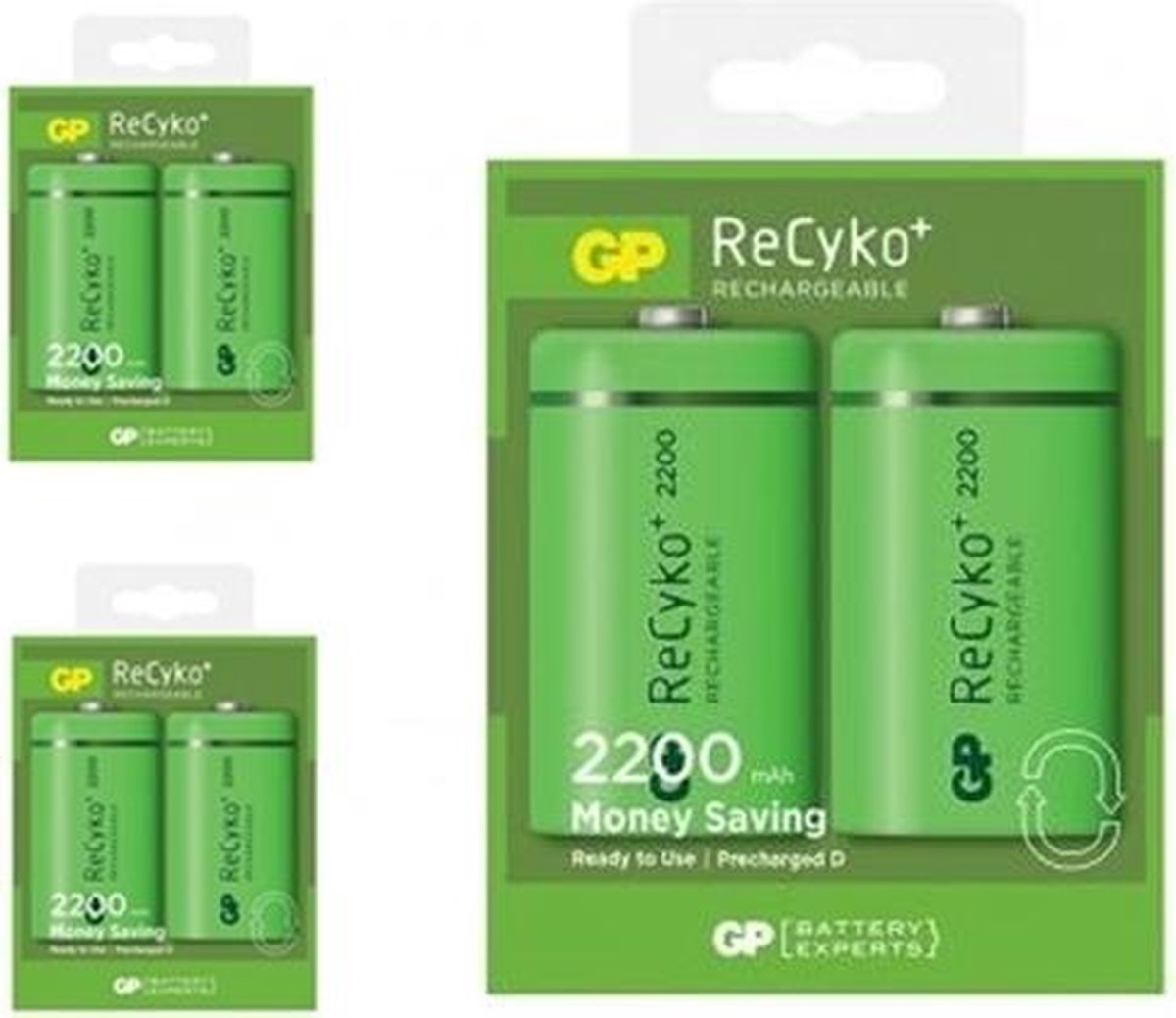 6 Stuks (3 Blisters a 2st) - GP Recyko+ 1.2V D / HR20 2200mAh NiMh oplaadbare batterij