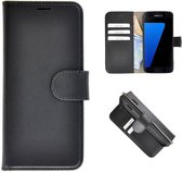 Echt Lederen Wallet Bookcase Pearlycase® Handmade Effen Zwart Hoesje voor Samsung Galaxy S7