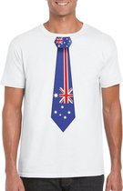 Wit t-shirt met Australie vlag stropdas heren 2XL