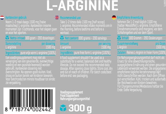 Body & Fit L-Arginine Poeder - Semi-Essentieel Aminozuur - 300 gram (200 doseringen) - Body & Fit