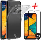 Samsung Galaxy A30 Hoesje + 2x Screenprotector Full-Screen - Transparant Siliconen TPU Soft Case - iCall