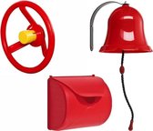 Pakket rood 1, met een brievenbus, een autostuur en een bel