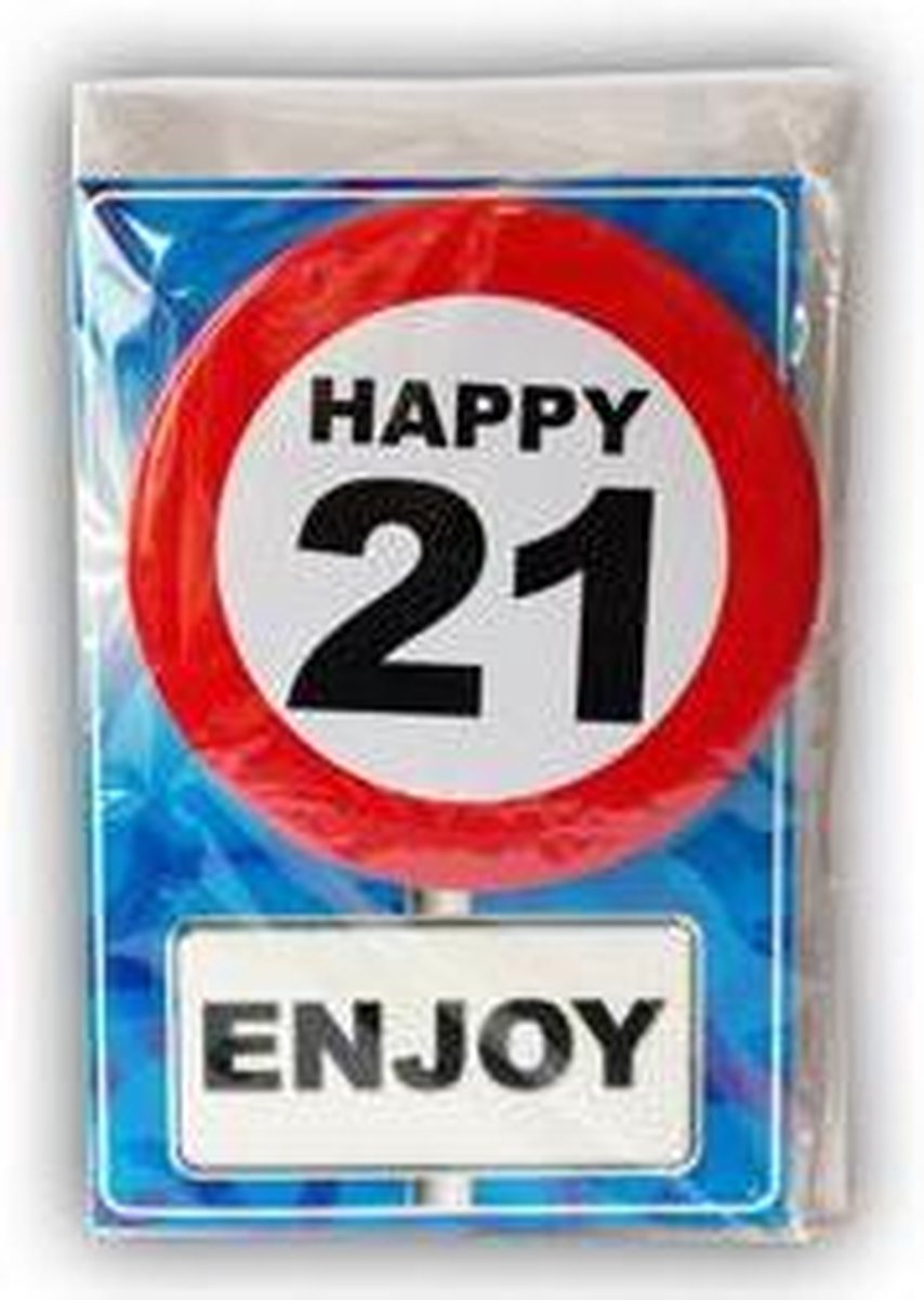 Verjaardagskaart met button 21 jaar
